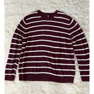 Ivy Crew Mens XXL Burgundy White Striped Cotton Knit‎ Crew Neck Sweater